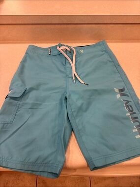 Hurley Teal Blue Swim Board Shorts with White Drawstring